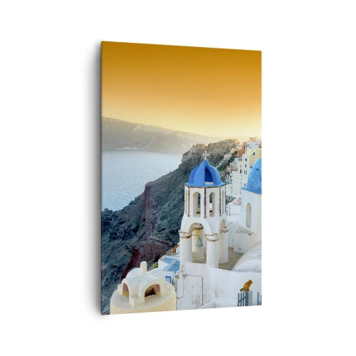 Lærredstryk - Billede på lærred - Santorini - omfavnet af klipperne - 80x120 cm
