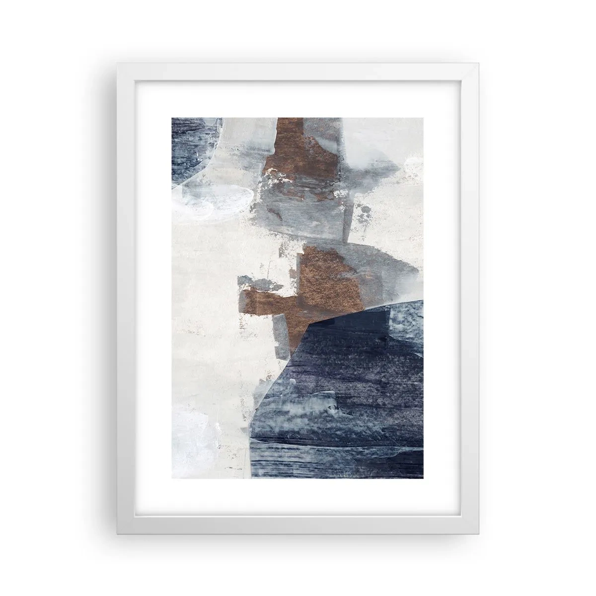 Plakat i hvid ramme - Blåbrune former - 30x40 cm