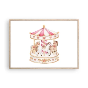 Plakat i ramme af lyst egetræ - Barndommens søde verden - 100x70 cm