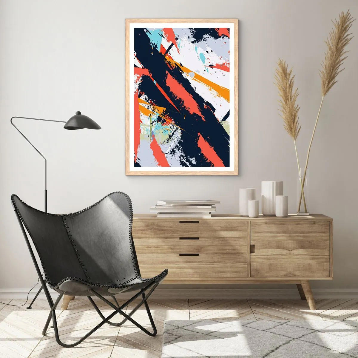 Plakat i ramme af lyst egetræ - Dynamisk sammensætning - 50x70 cm