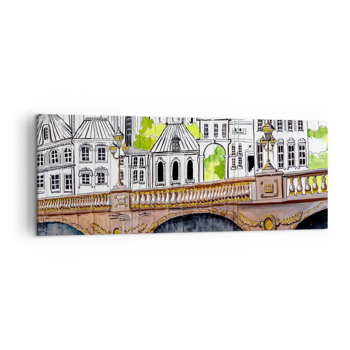 Lærredstryk - Billede på lærred - Byen som den er malet - 140x50 cm