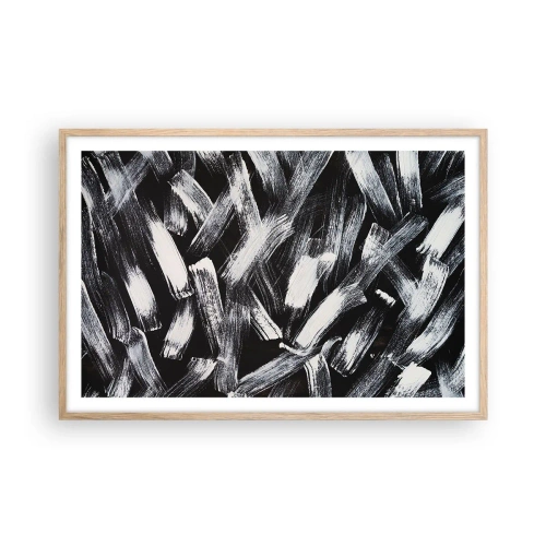 Plakat i ramme af lyst egetræ - Abstraktion i den industrielle ånd - 91x61 cm