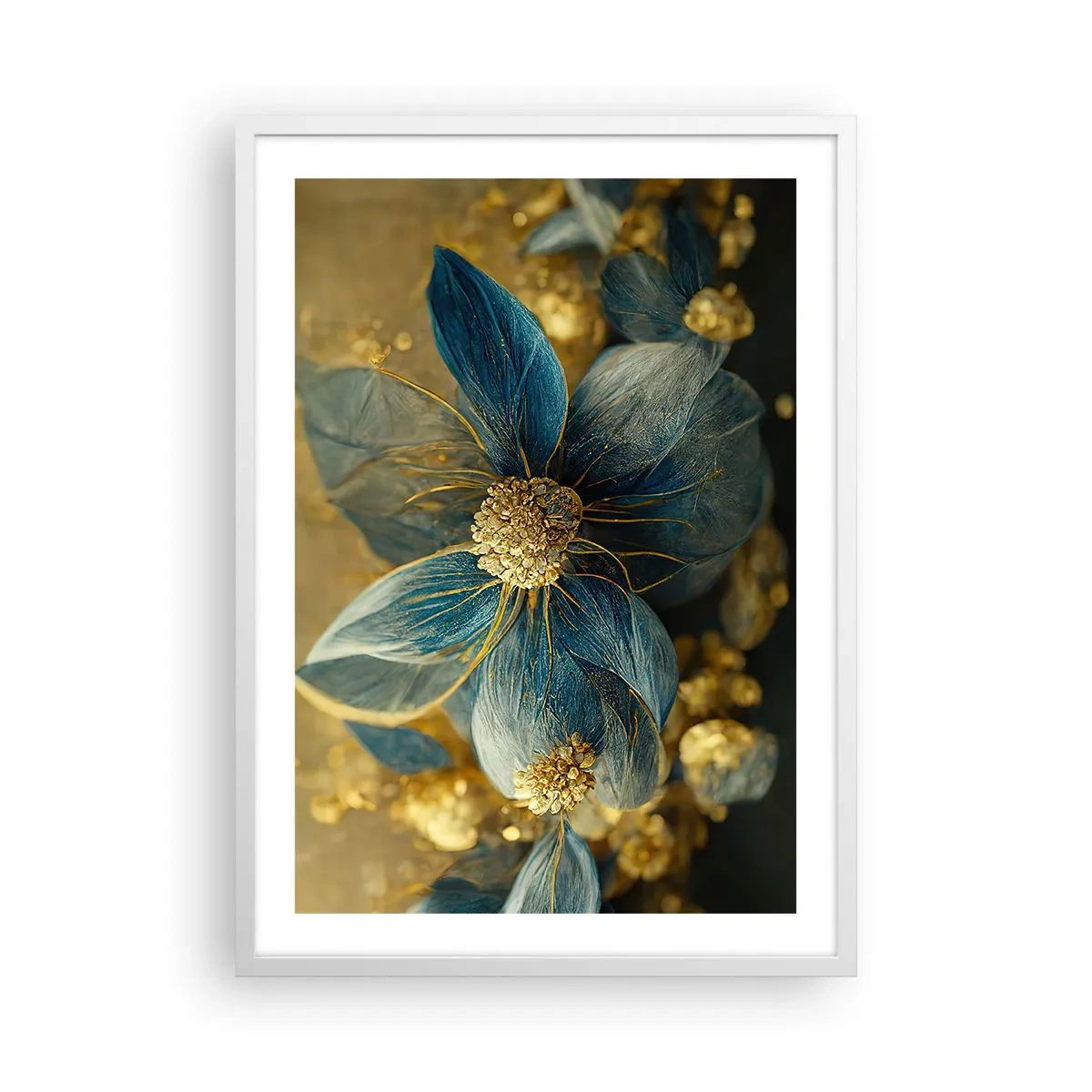Plakat i hvid ramme - Blomstre med guld - 50x70 cm
