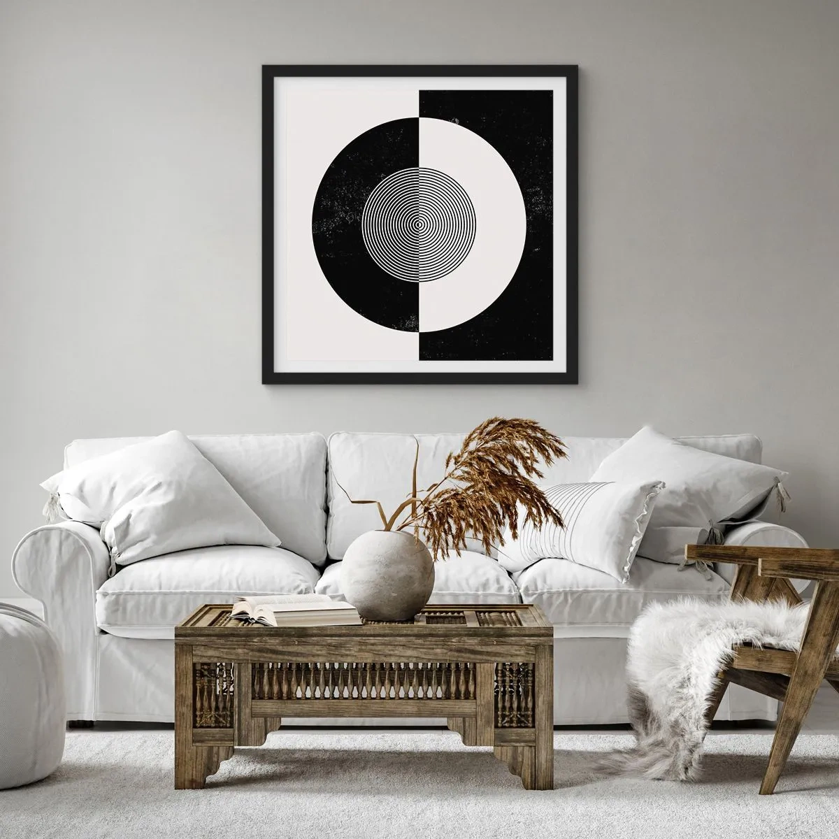 Plakat i sort ramme - Harmoni i sort og hvidt - 60x60 cm