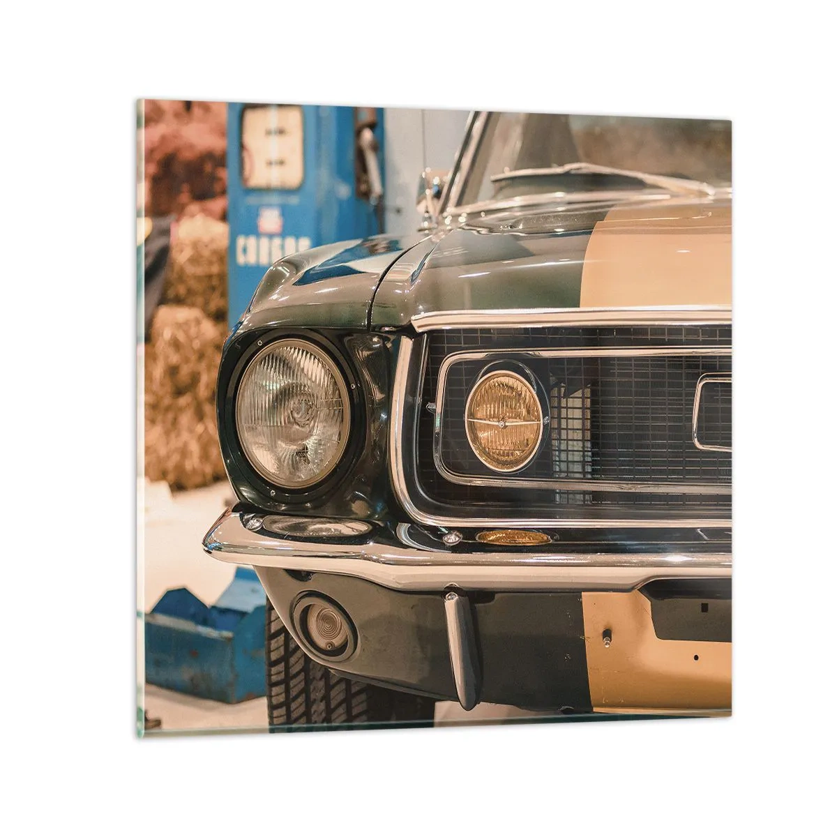 Billede på glas - Møde med en legende - 50x50 cm