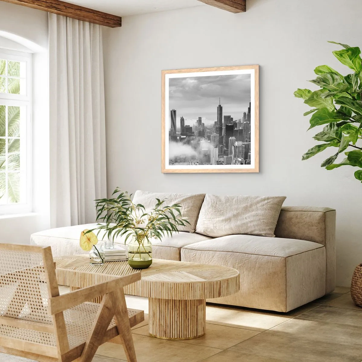 Plakat i ramme af lyst egetræ - Amerikansk landskab - 50x50 cm