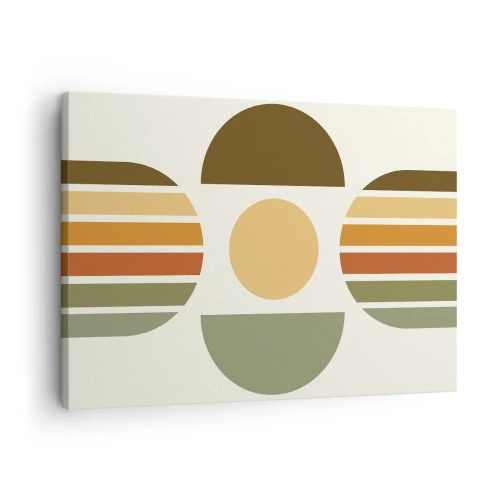 Lærredstryk - Billede på lærred - Geometrisk komposition med halvcirkler og striber i jordfarver - 70x50cm - I jordfarver - Moderne vægdekoration til stue og soveværelse ARTTOR