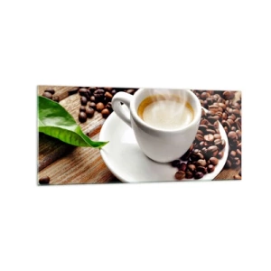Billede på glas - Kaffe på bænken - 120x50 cm