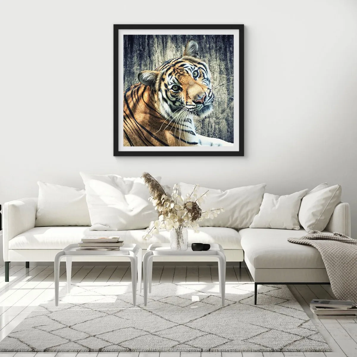 Plakat i sort ramme - Portræt i lysstrømme - 50x50 cm