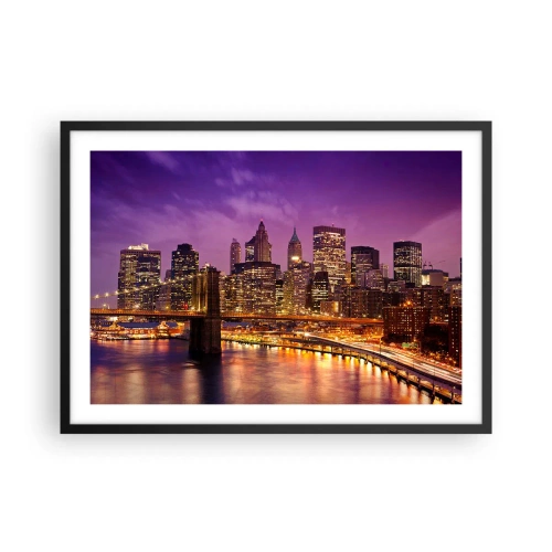 Plakat i sort ramme - Lilla og gylden Manhattan - 70x50 cm
