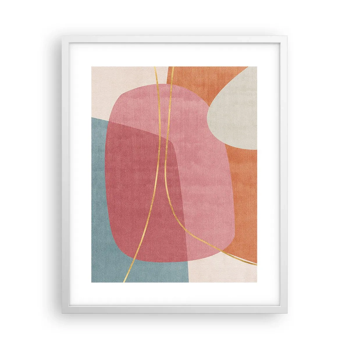 Plakat i hvid ramme - Pastelkomposition med guldtråd - 40x50 cm