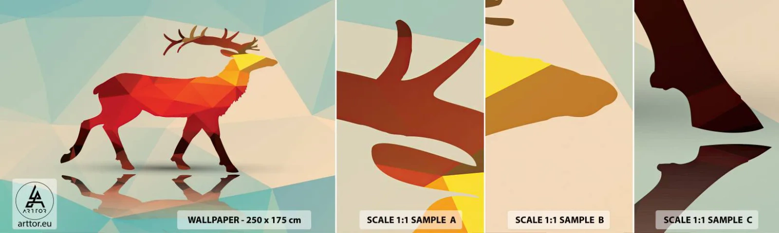 Prøve Fototapet Selvklæbende Deluxe Sticker - Geometrisk hjort - Dyr, Hjort, Geometrisk figur - 100x30 cm