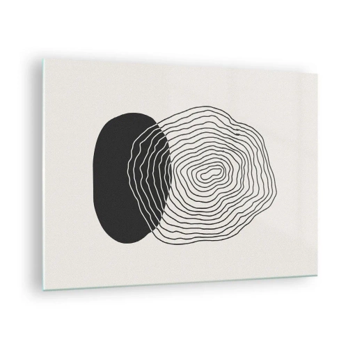 Billede på glas - Abstrakt mønster med sorte og hvide ovaler og linjer - 70x50cm - Varighed og vibration - Moderne vægdekoration til stue og soveværelse ARTTOR