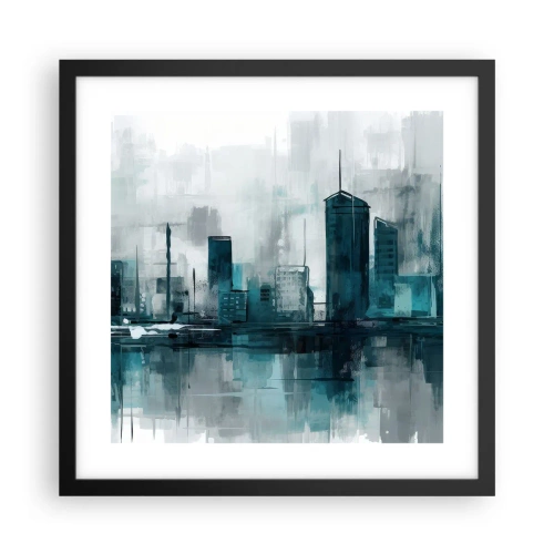 Plakat i sort ramme - Regnfarvet by - 40x40 cm