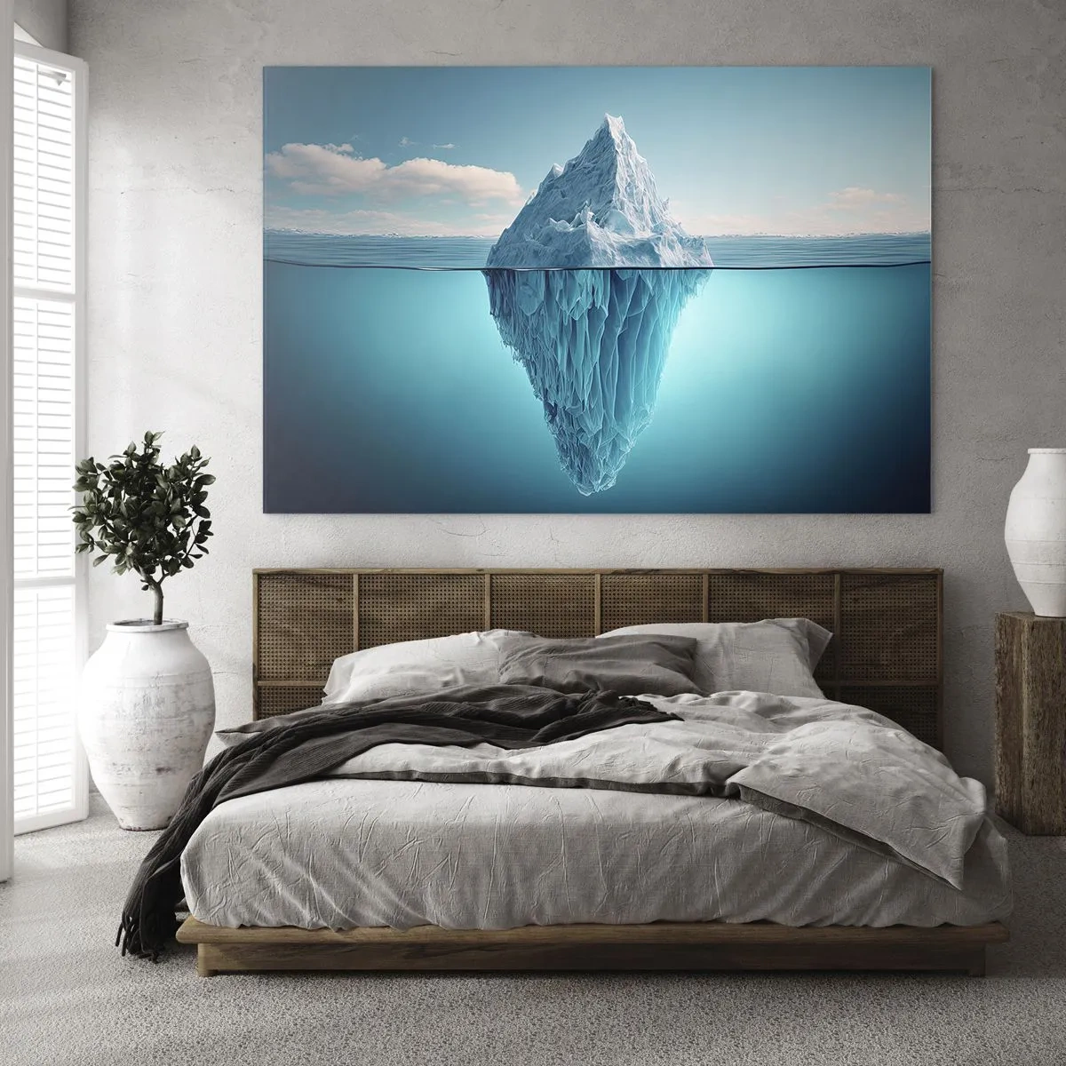 Billede på glas - Et isbjerg flyder i havet, hvor en del af det er synlig under vandet. - 70x50cm - Dronning af is - Moderne vægdekoration til stue og soveværelse ARTTOR