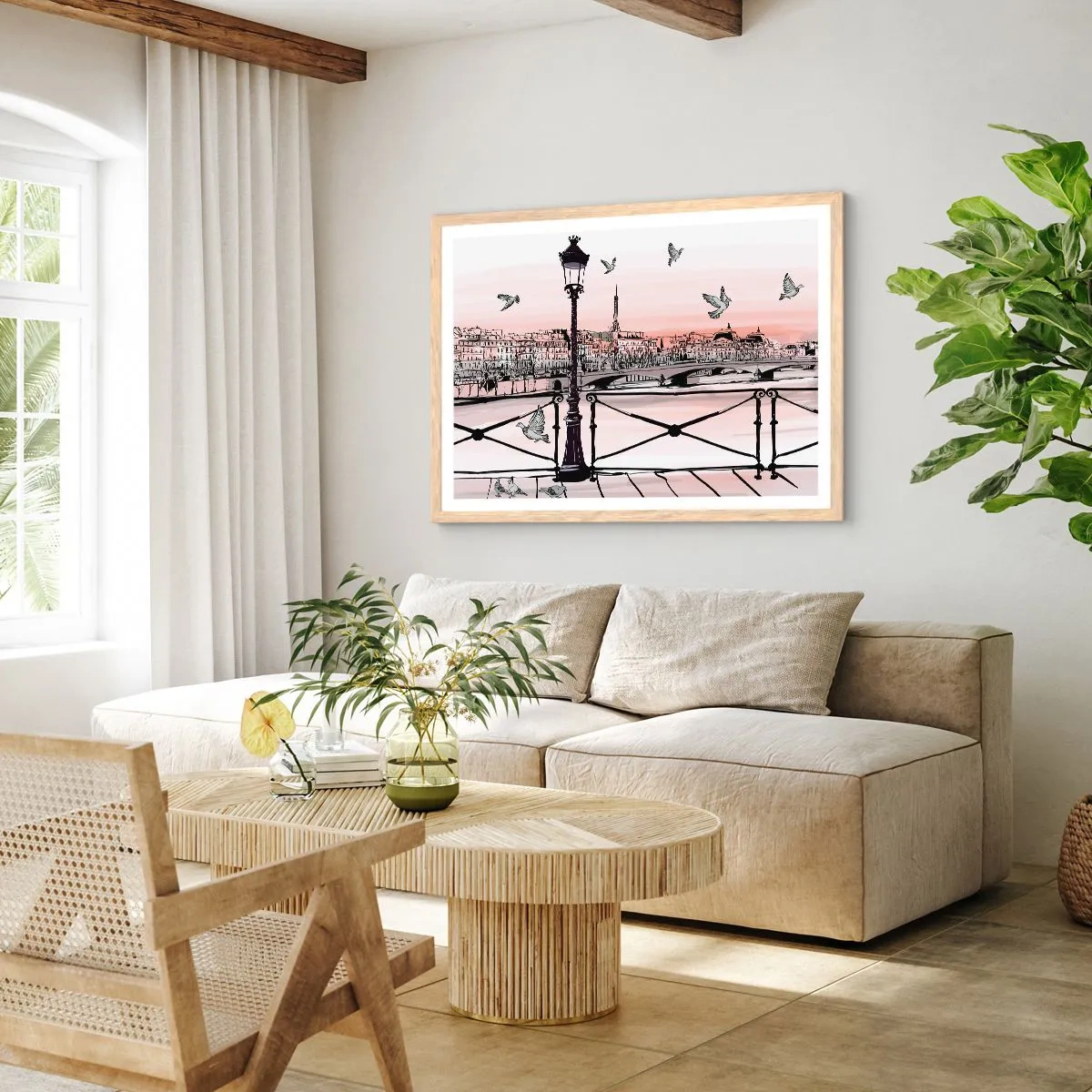 Plakat i ramme af lyst egetræ - Over Paris' hustage - 91x61 cm