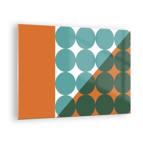 Billede på glas - Abstrakt geometrisk komposition med cirkler og en trekant - 70x50cm - Op og over - Moderne vægdekoration til stue og soveværelse ARTTOR