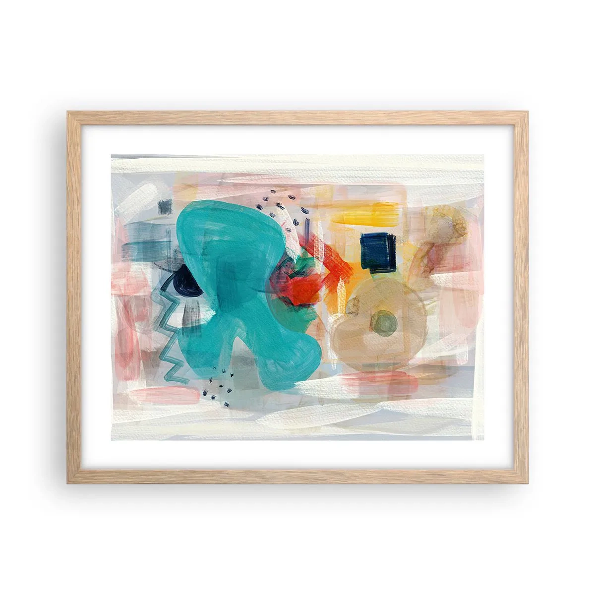 Plakat i ramme af lyst egetræ - Et farverigt spil - 50x40 cm