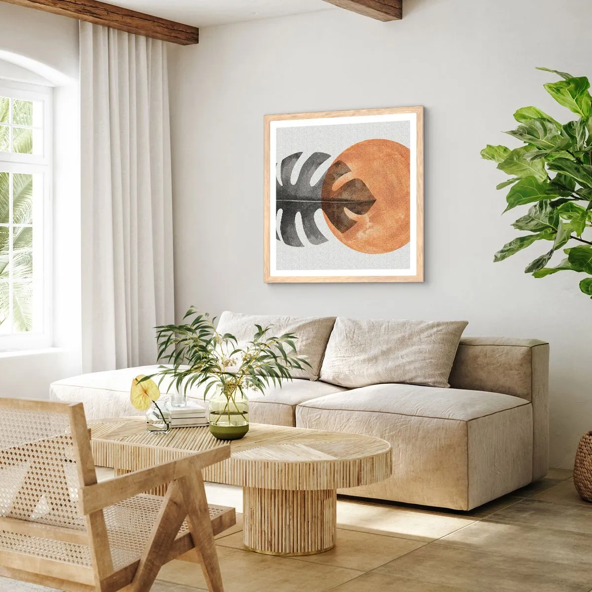 Plakat i ramme af lyst egetræ - Altid solen - 40x40 cm