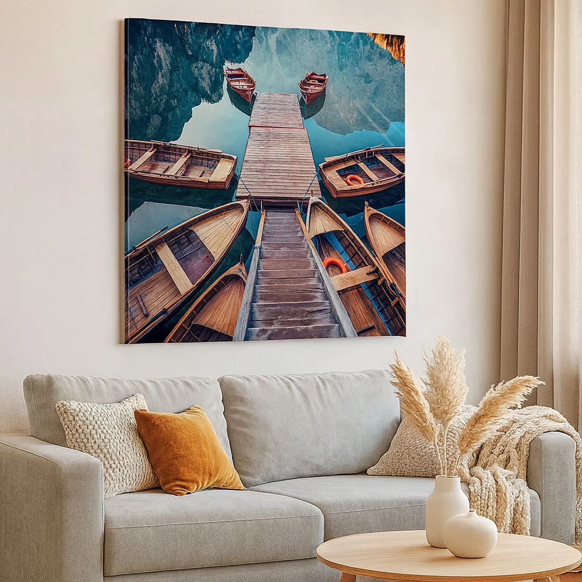 Lærredstryk - Billede på lærred - Venter i marinaen - 30x30 cm