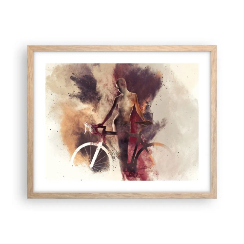 Plakat i ramme af lyst egetræ - I marmor former den cyklende sjæl - 50x40 cm