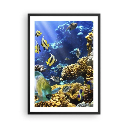 Plakat i sort ramme - En undervandsverden med farverige fisk og et koralrev - 50x70cm - Tung trafik på feriestien - Moderne vægdekoration til stue og soveværelse ARTTOR