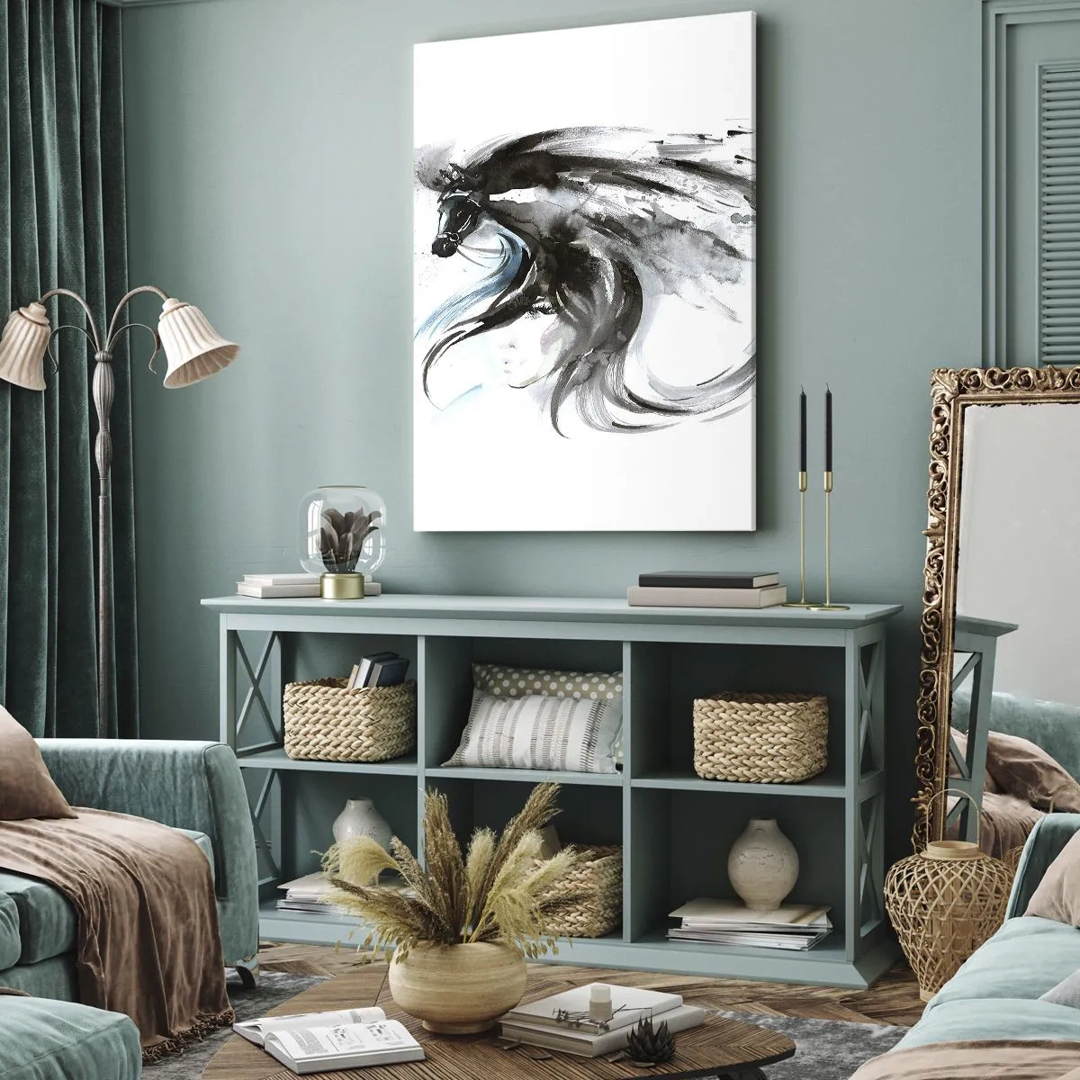 Lærredstryk - Billede på lærred - Den sorte prins' galop - 50x70 cm