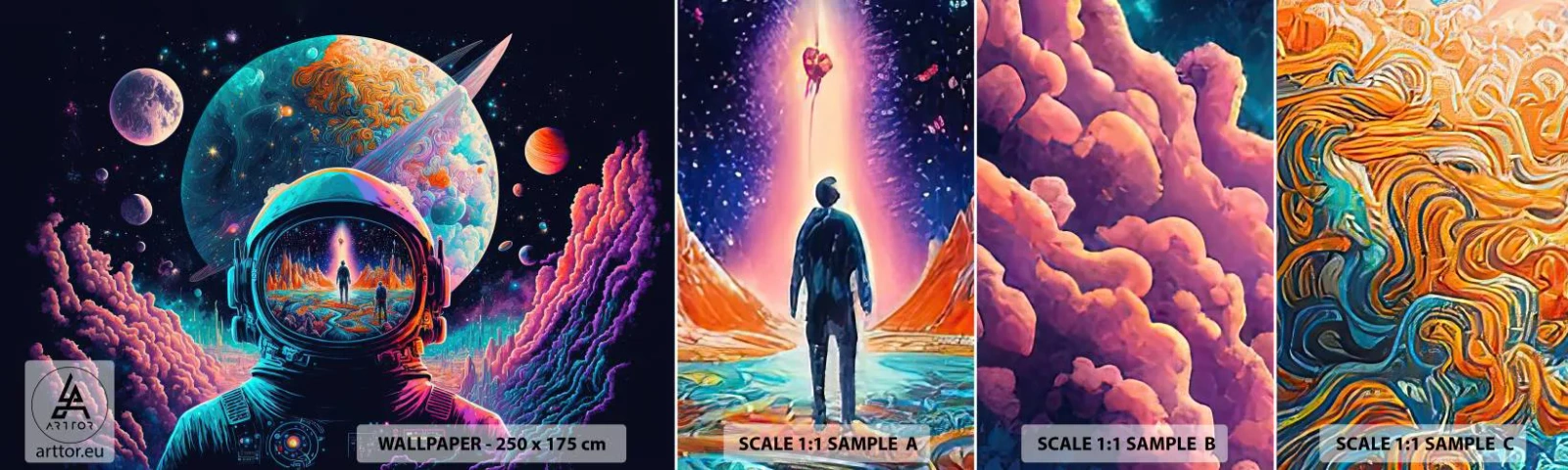 Fototapet Prøve Standard Eco - Filosoffer har aldrig drømt - Astronaut, Futuristisk, Kosmos - 100x30 cm