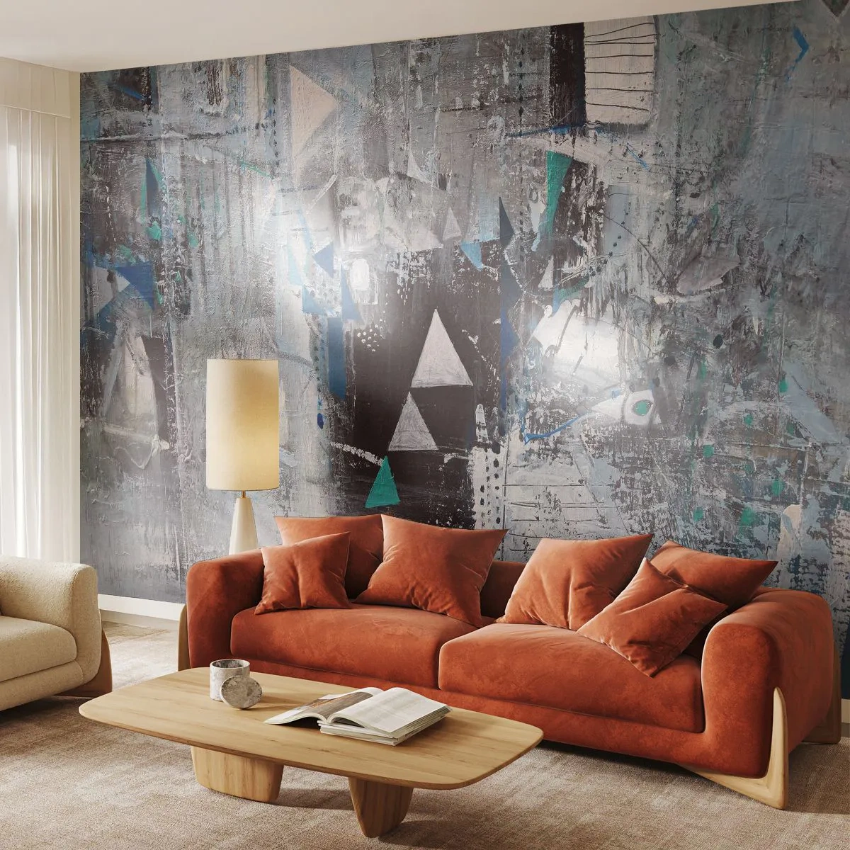 Fototapet Selvklæbende Deluxe Sticker - Overordnet rækkefølge af trekanter - Abstraktion, Stykke, Moderne mønster - 300x210 cm