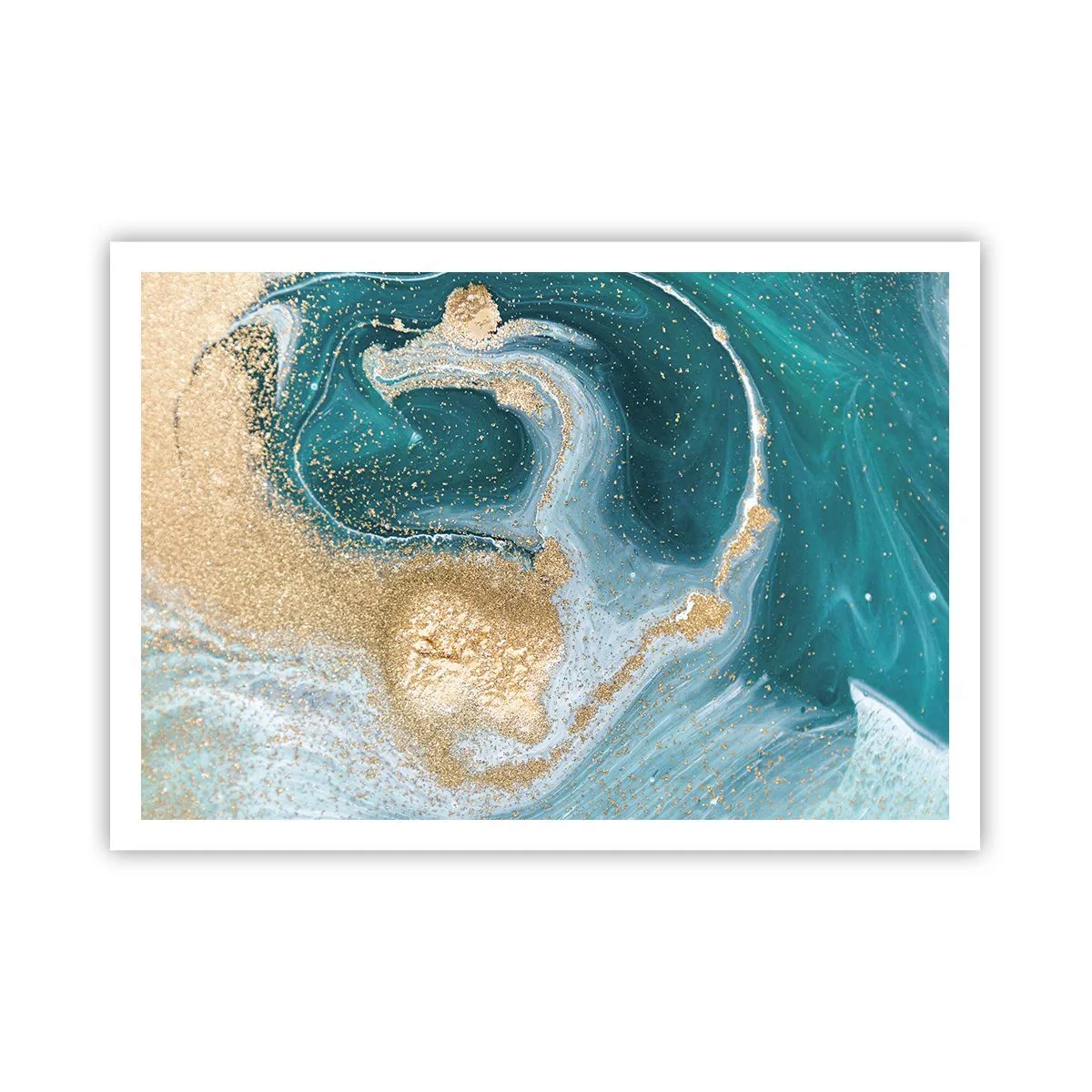 Plakat - En hvirvel af guld og turkis - 100x70 cm
