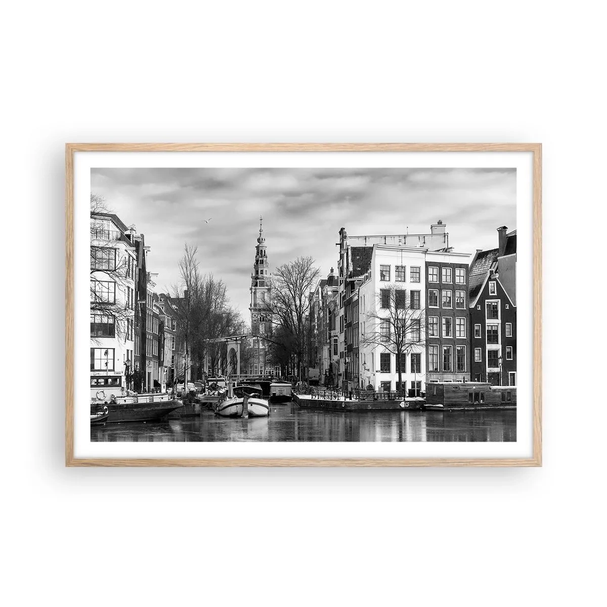 Plakat i ramme af lyst egetræ - Amsterdam stemning - 91x61 cm
