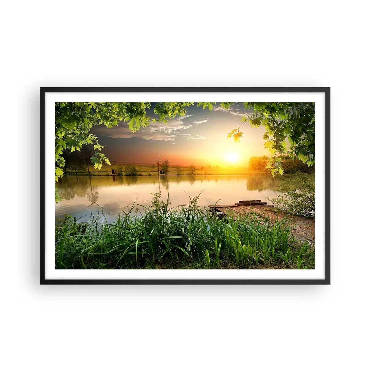Plakat i sort ramme - Landskab i en grøn ramme - 91x61 cm