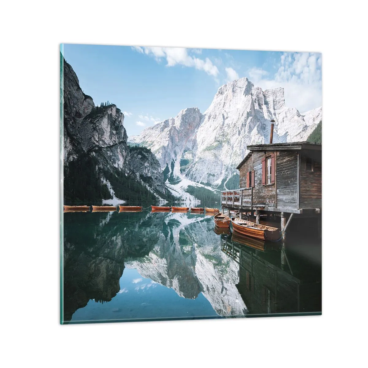 Billede på glas - Krystalklar bjergmorgen - 70x70 cm