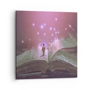 Lærredstryk - Billede på lærred - En invitation til en anden verden - læs den! - 70x70 cm