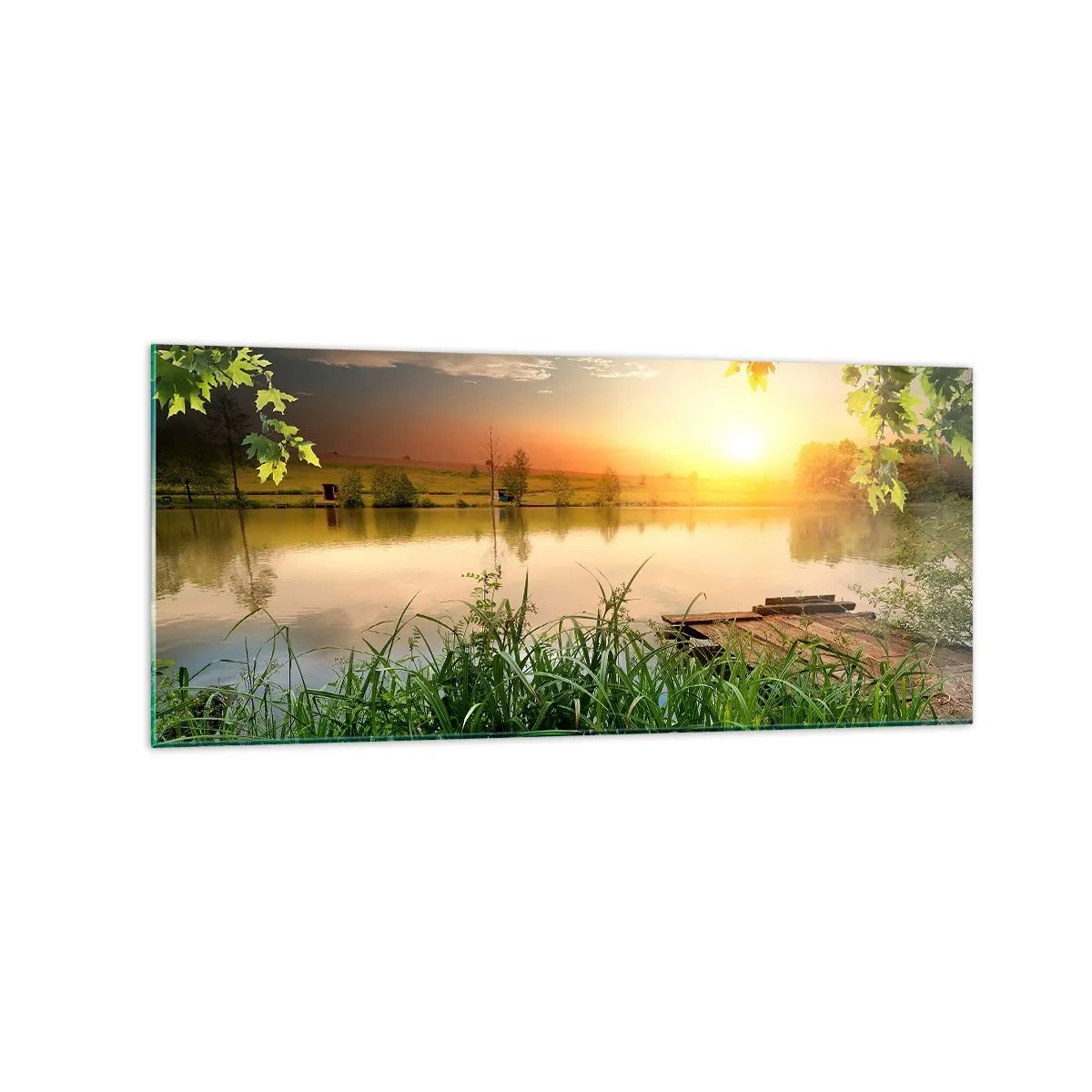 Billede på glas - Landskab i en grøn ramme - 120x50 cm