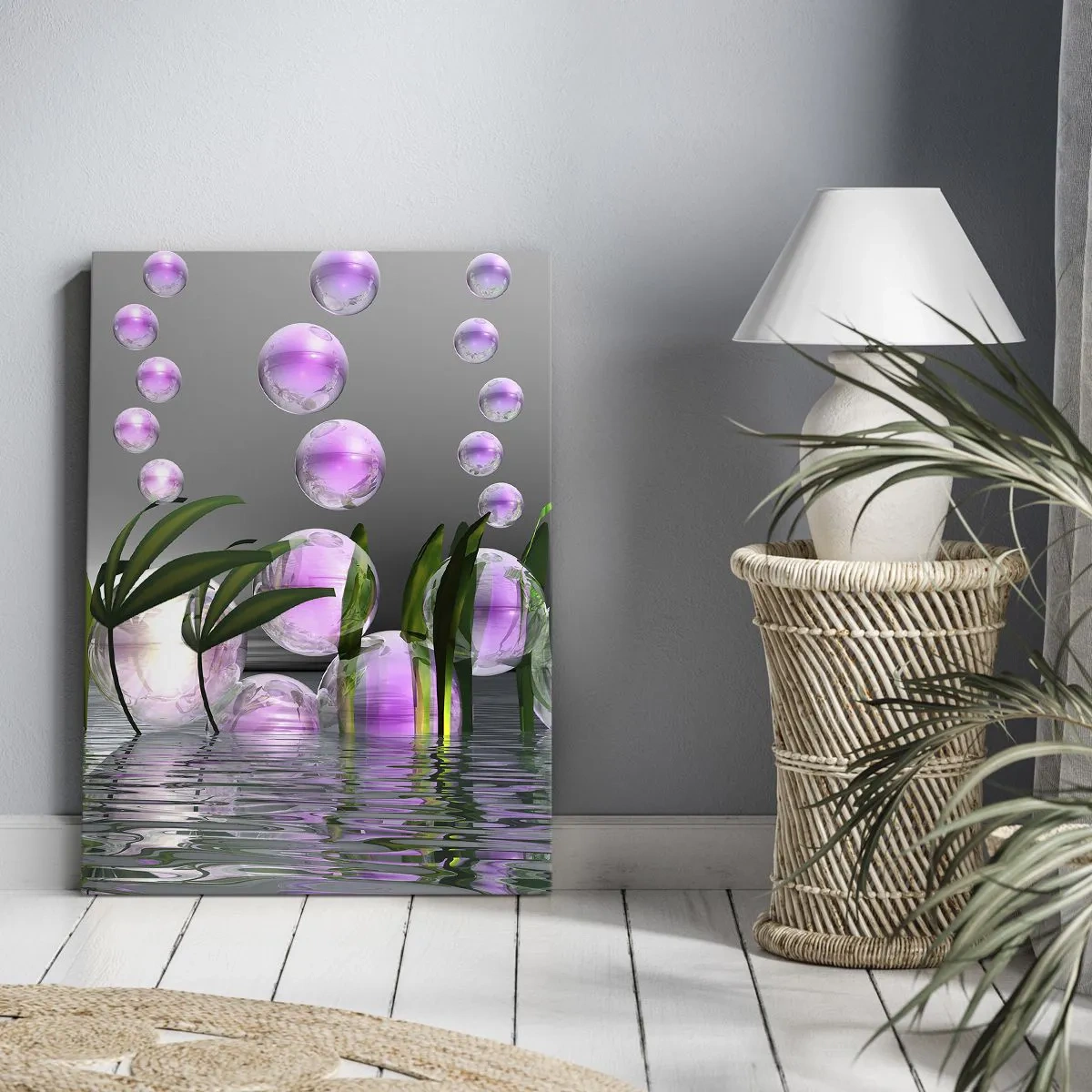 Lærredstryk - Billede på lærred - En reflekterende komposition af lethed og liv - 65x120 cm