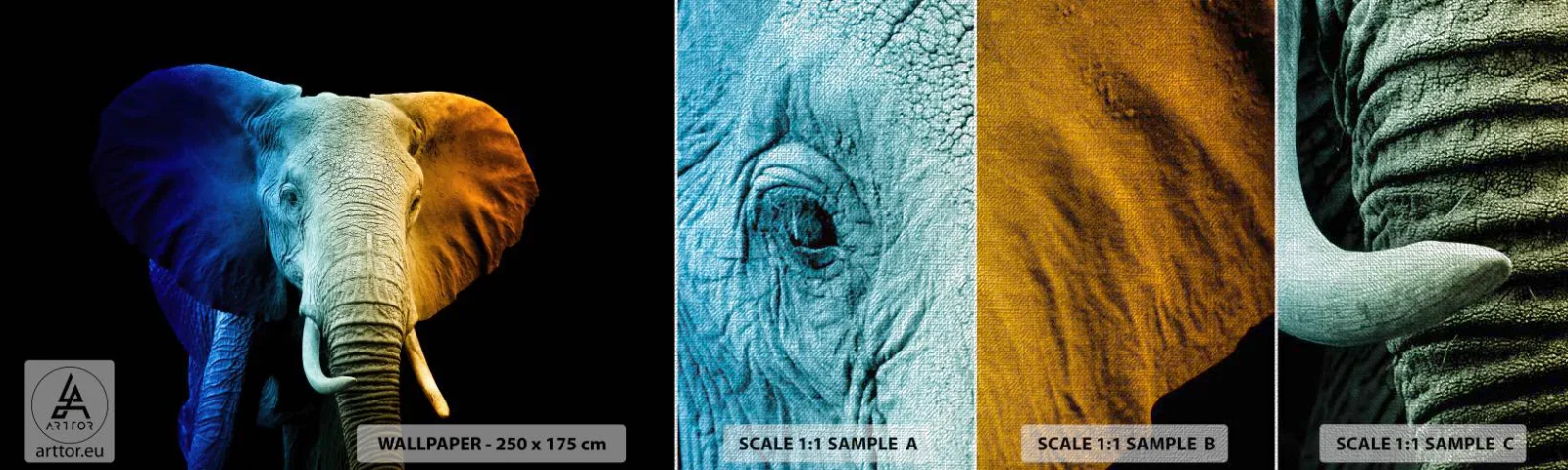 Prøve Fototapet Premium Canvas - Excentrisk, ikke underlig - Abstraktion, Elefant, Dyr - 100x30 cm