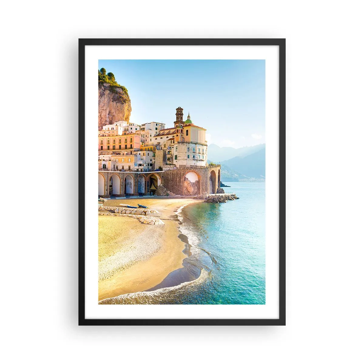 Plakat i sort ramme - En malerisk italiensk by ved havet - 50x70cm - En utrolig by - Moderne vægdekoration til stue og soveværelse ARTTOR