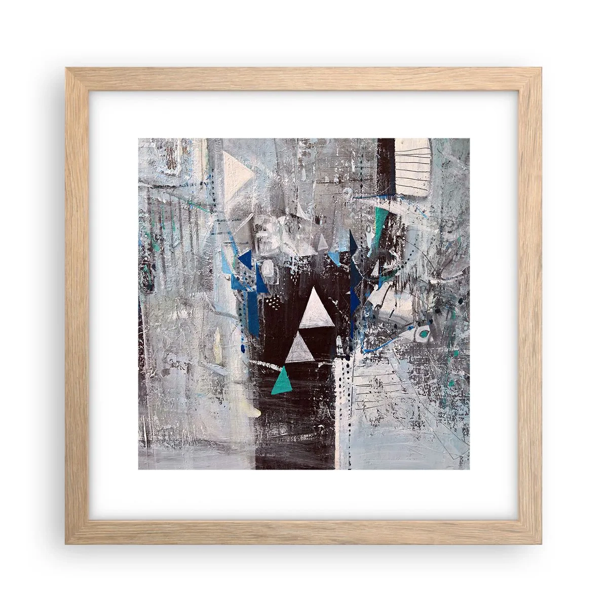 Plakat i ramme af lyst egetræ - Overordnet rækkefølge af trekanter - 30x30 cm
