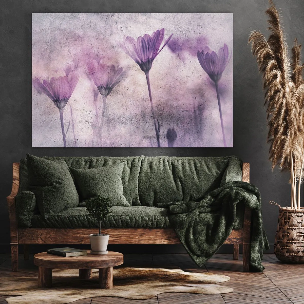 Lærredstryk - Billede på lærred - Fine blomster i lilla nuancer på en lys baggrund - 70x50cm - En drøm af blomster - Moderne vægdekoration til stue og soveværelse ARTTOR
