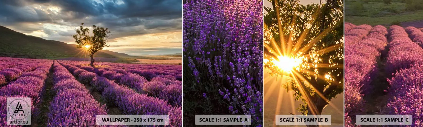 Prøve Fototapet Selvklæbende Deluxe Sticker - Lilla aroma - Landskab, Lavendel, Provence - 100x30 cm