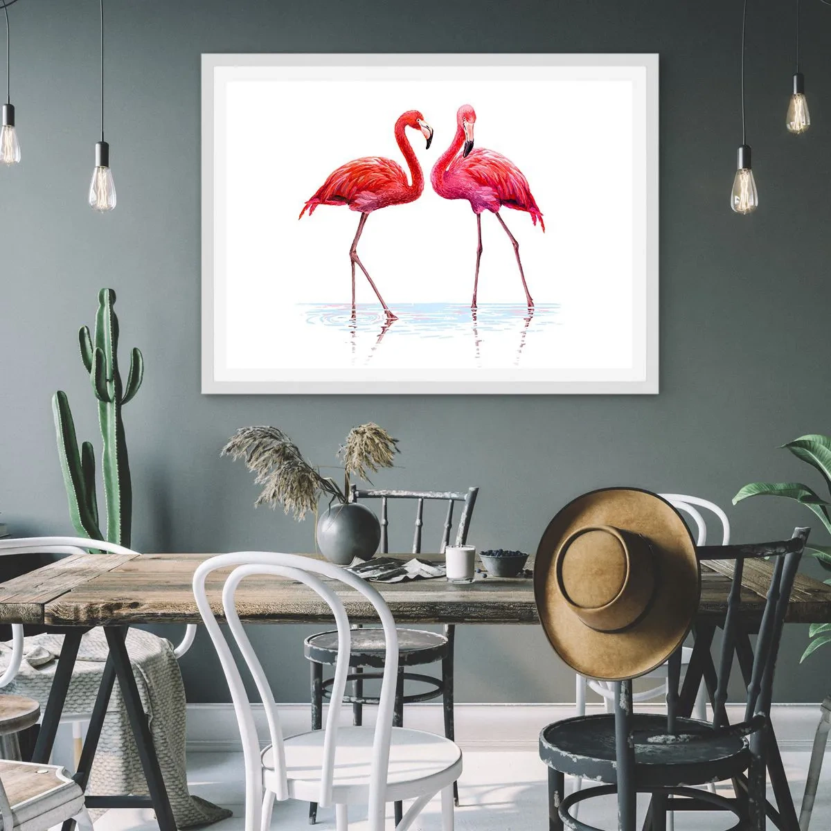 Plakat i hvid ramme - Lyserødt randez-vous - 70x50 cm