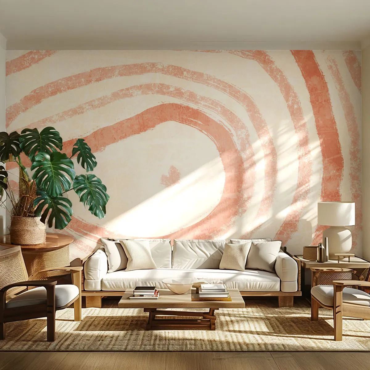 Fototapet på mål Premium Sand - Koralcirkler - komposition - Boho, Pastel, Minimalistisk