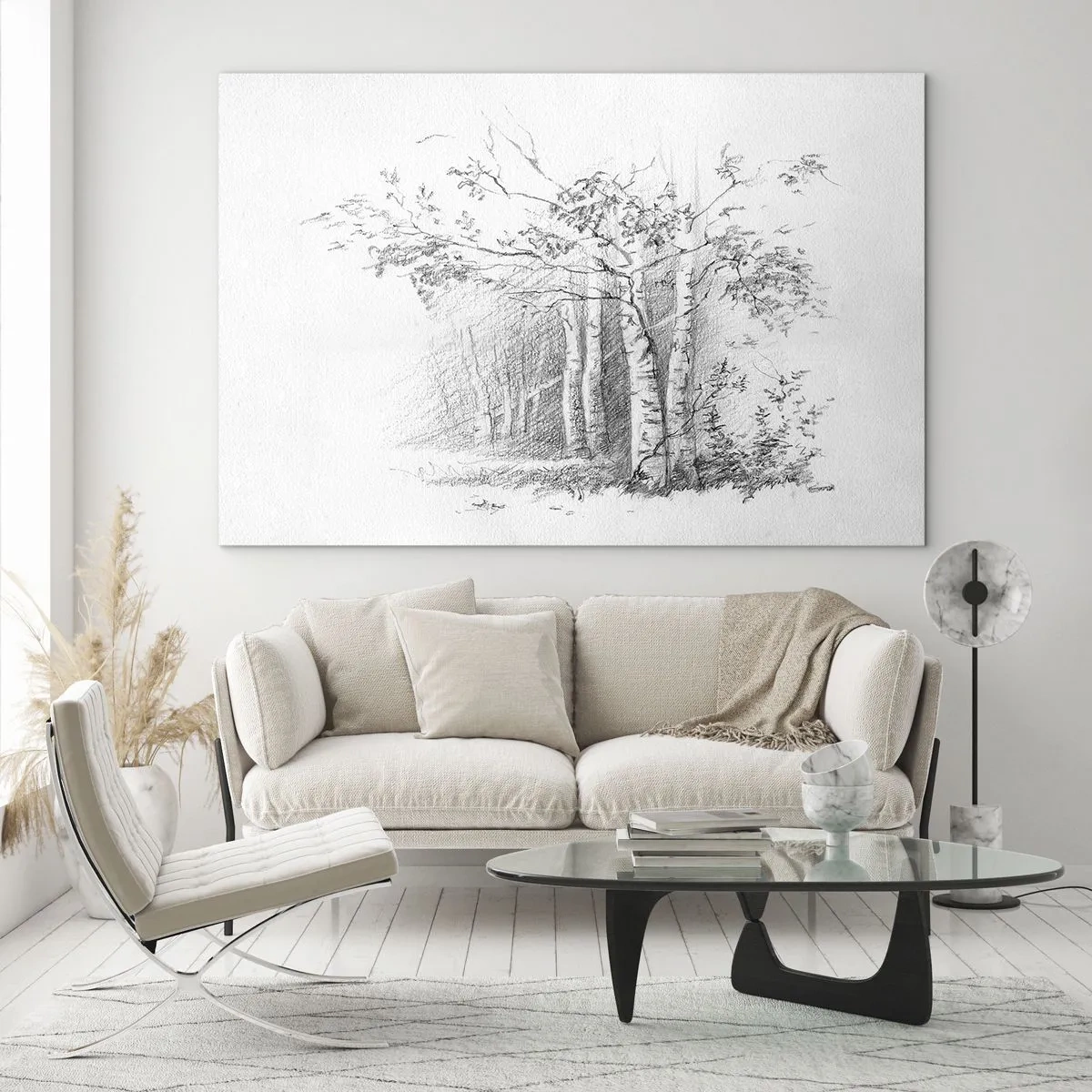 Billede på glas - Lyset fra birkeskoven - 120x80 cm