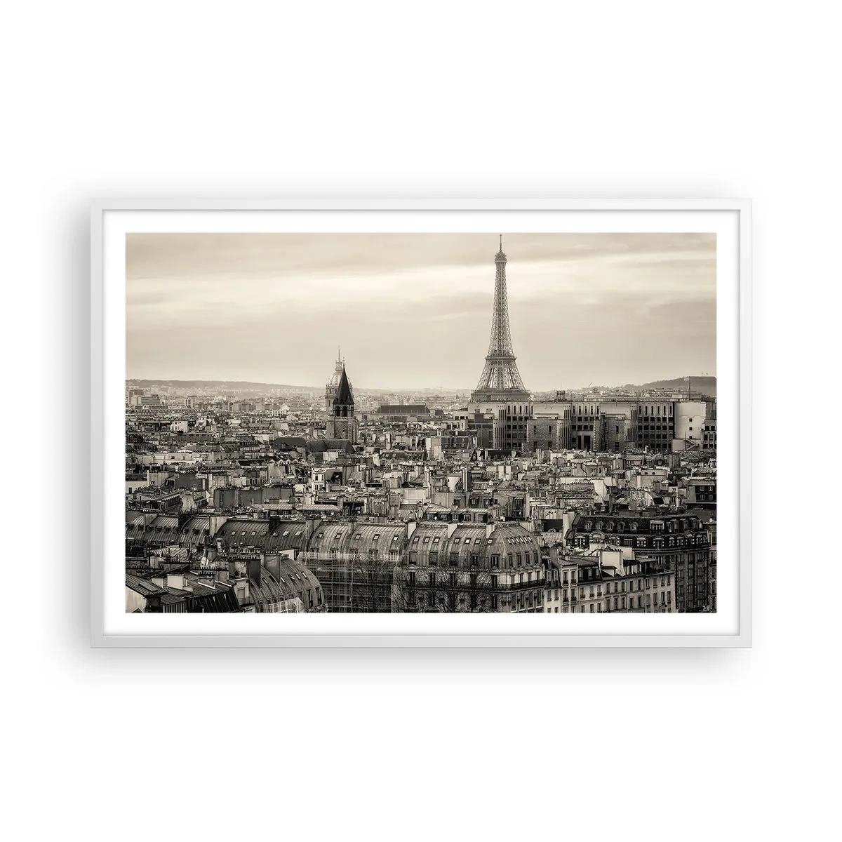 Plakat i hvid ramme - Over Paris' hustage - 91x61 cm