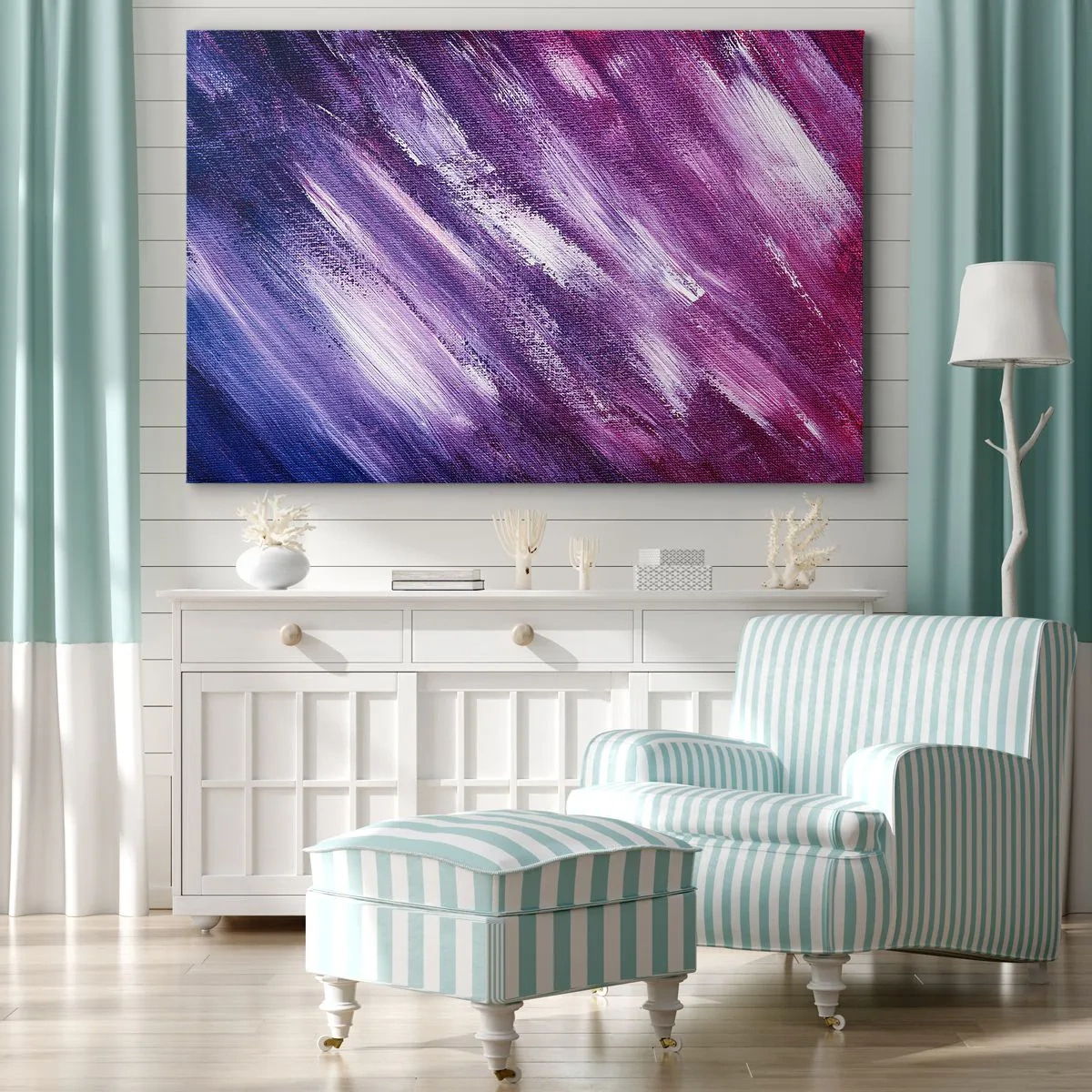 Lærredstryk - Billede på lærred - Abstrakte penselstrøg i lilla og lyserøde nuancer - 70x50cm - Når den solrige vind blæser - Moderne vægdekoration til stue og soveværelse ARTTOR