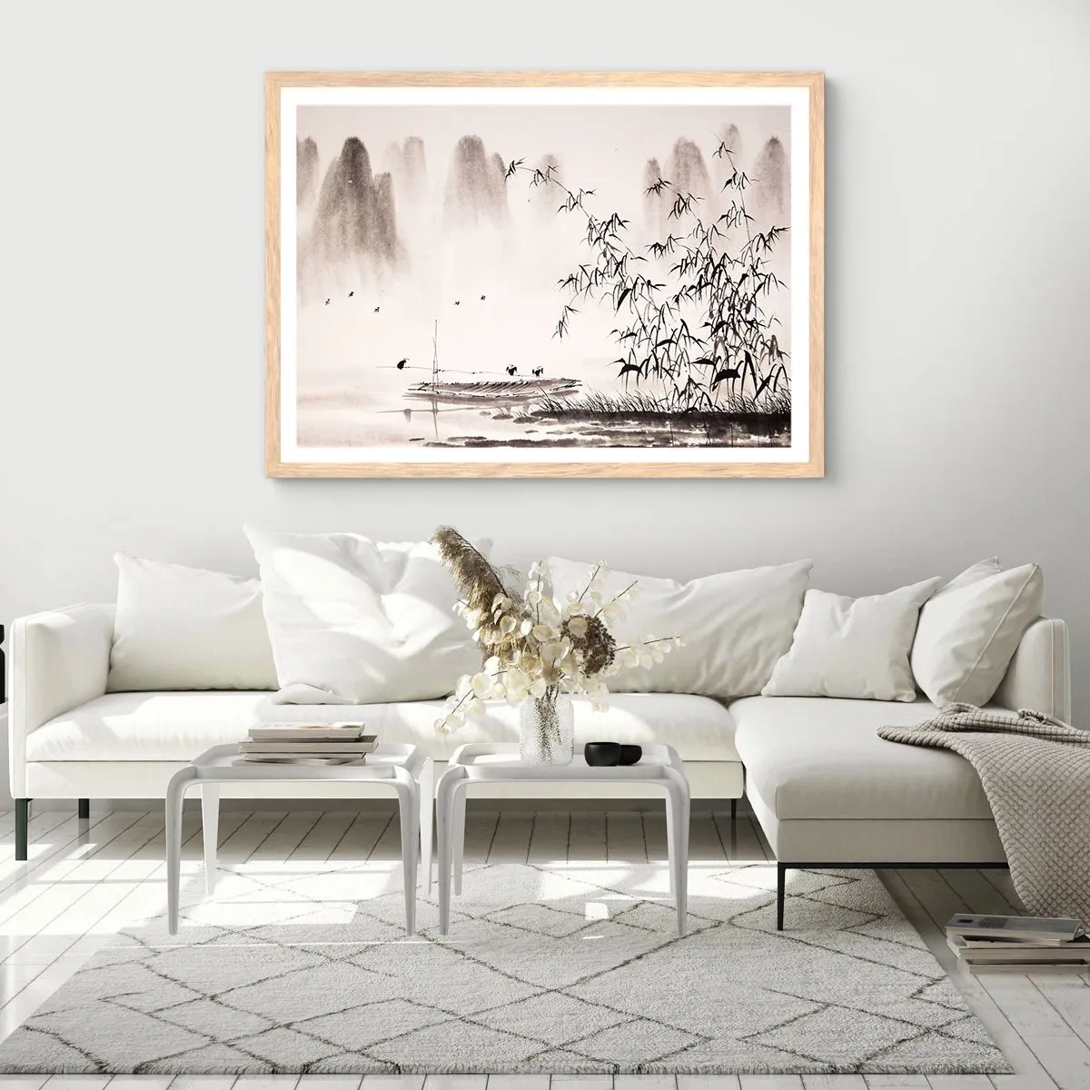 Plakat i ramme af lyst egetræ - Stilhed i rismarkerne - 100x70 cm