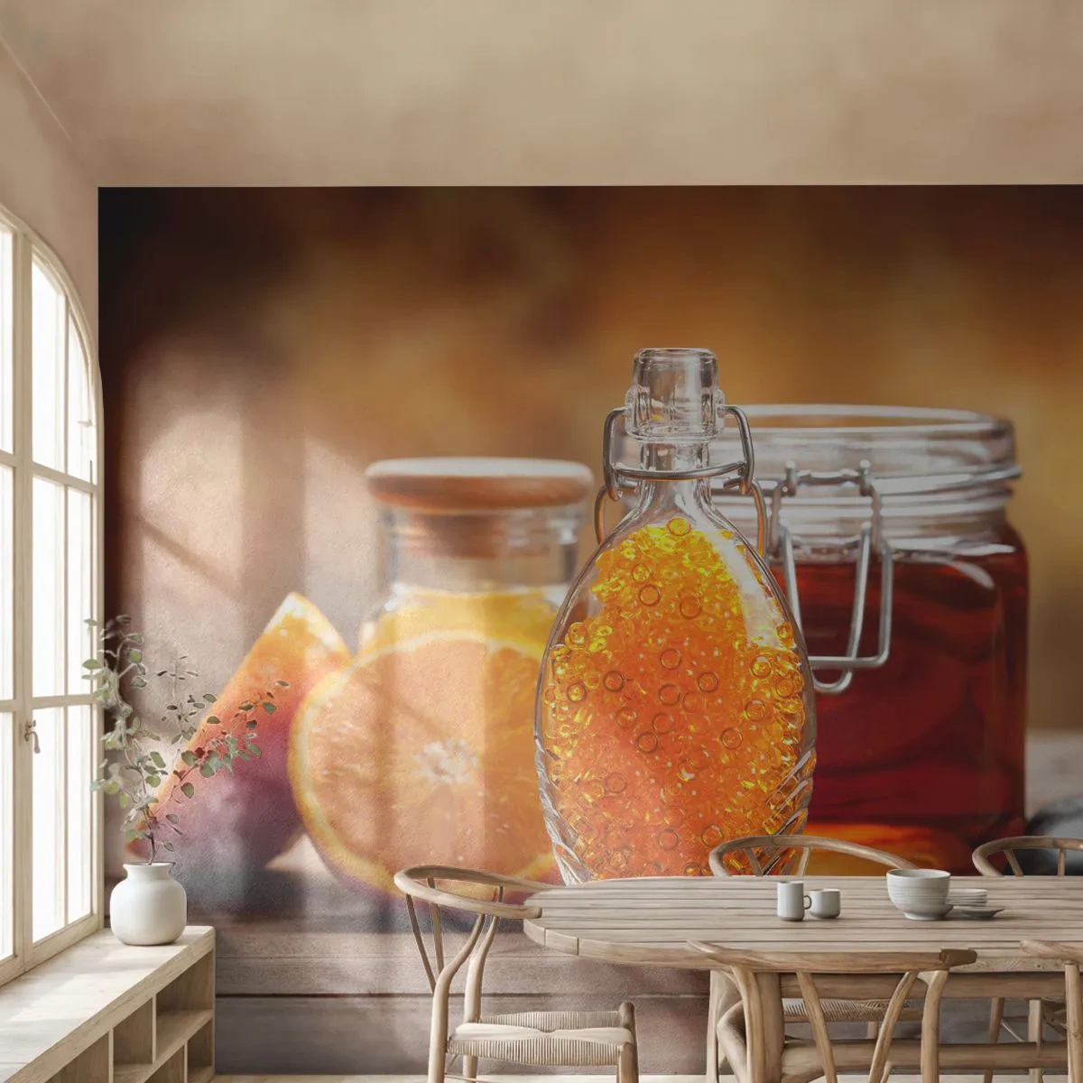 Fototapet Standard Eco - Solrige smags- og aromastoffer - Gastronomi, orange, Krukke med honning - 400x280 cm
