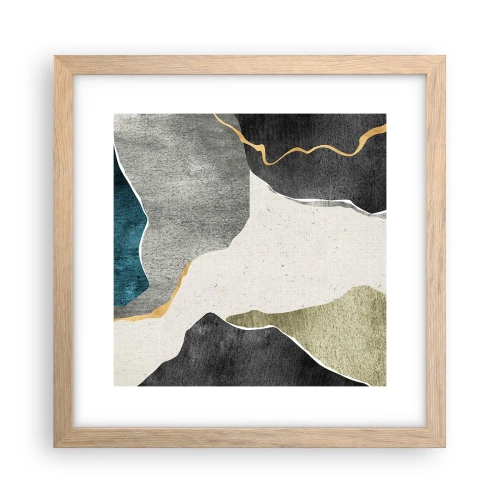 Plakat i ramme af lyst egetræ - Mosaikkomposition med en streng af guld - 30x30 cm