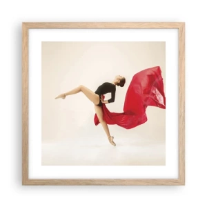 Plakat i ramme af lyst egetræ - Rød og sort - 40x40 cm